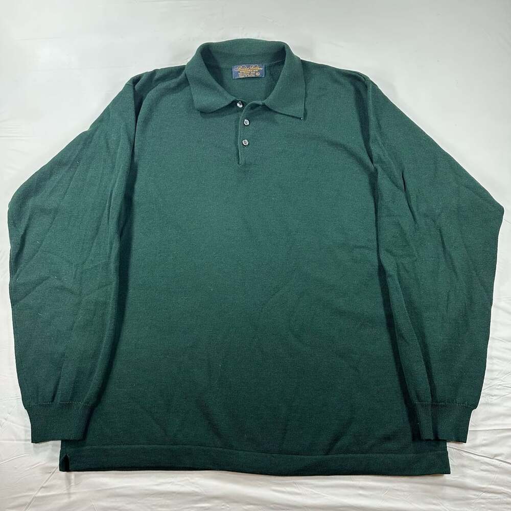 Brooks Brothers 100% Merino Wool Polo Sweater XL Green Long Sleeve